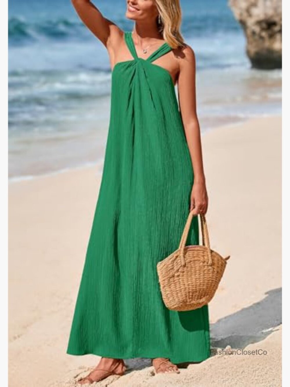 Sleeveless Strappy Loose Flowy Maxi Dress with Pockets - Picture 3 of 7